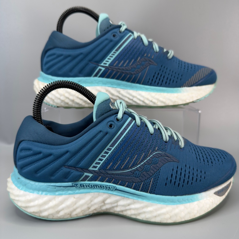 Saucony Triumph 17 Womens 6 Wide Running Shoe Blue White Trainer Lace Up Sneaker